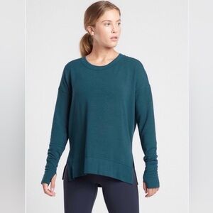 Athleta Coaster Luxe Sweatshirt in Teal, Size Medium Tall